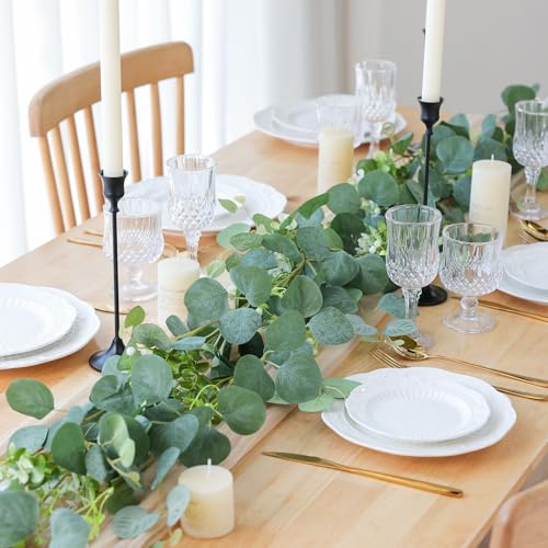 mizii 5 Packs 340" Artificial Vines Eucalyptus Garland Fake Vine with Silk Leaves Green Garland Faux Hanging Plants Greenery Decoration for Room Table Centerpieces Wedding Decor (Eucalyptus) - color: Eucalyptus