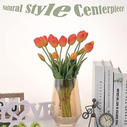 20pcs Artificial Tulip Flowers,16 Inch Real Touch Tulip Stems with Faux Leaves, Faux Tulips and Buds for Home Décor Centerpiece Ornament Wedding Bouquet,Orange - color: Orange