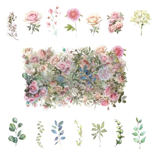100 Pcs Pink Flower Stickers for Scrapbooking Junk Journal Notebook Diary Planner Letter Card Making Collage Envelope Water Bottle Phone Case Craft Decoration (Pink) - color: Pink