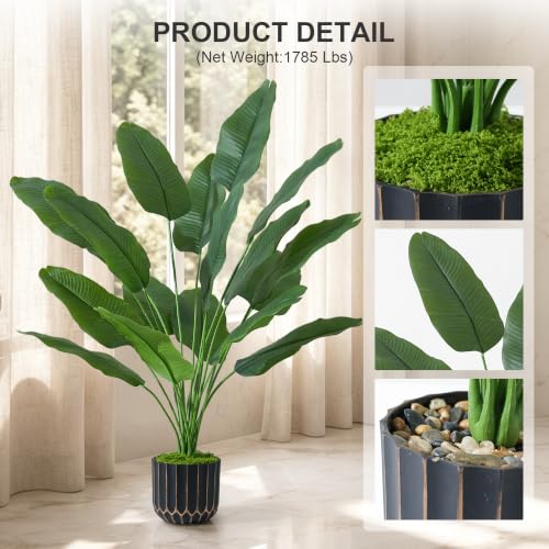 florisso 32" Artificial Bird of Paradise Plant, Tall Fake Faux Plants Indoor Outdoor Tree for Living Room Home House Decoration - size: 32" Bird of Paradise