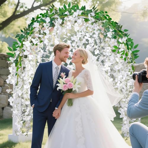 BSMYBO 30 Branches Wisteria Hanging Flowers White Artificial Wisteria Hanging Flowers Garlands Vine for Wedding Arch Party Ceremony Home Garden Backdrop Wall Decoration (2 Pack) - color: White, size: 2 Pack