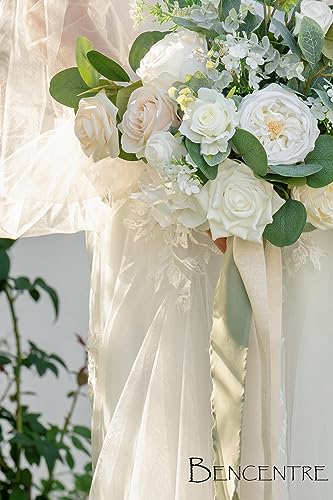 14 Inch White Bridal Bouquet,Wedding Bouquet,Bride Bouquets for Wedding Ceremony Anniversary, Party and French Rustic Vintage Wedding,Artificial Flowers - color: White & Greenery, size: 14 Inch