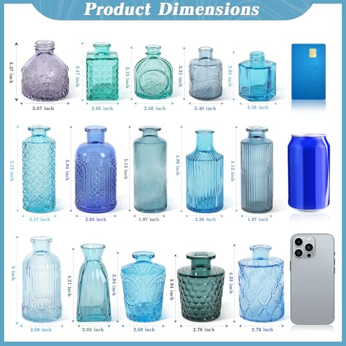 Set of 30 Blue Colored Glass Bud Vases - Small Textured Flower Vases for Centerpieces, Wedding Table Decor, Retro Home Decor Bulk Vase Set for DIY, Events & Gifts - color: Blue