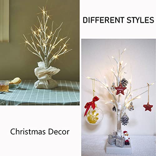 Fudios Lighted Birch Tree with Timer Battery Operated 18in Home Decor Tabletop, Pre lit Artificial Birch Trees with 24 LED for Wedding Christmas Party - color: Birch Tree