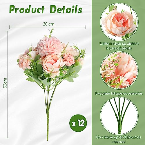 Tigeen Artificial Flowers Artificial Peonies Silk Flowers Faux Peony Fake Peony Silk Hydrangea Bouquet for Wedding Table Centerpiece Floral Vase Decor(Light Pink,12 Bundles) - color: Light Pink