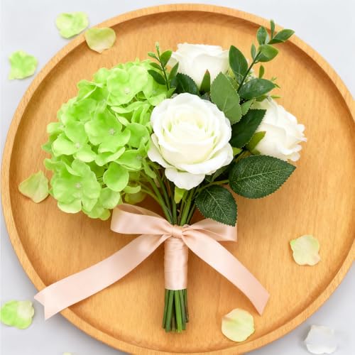 100PCS Artificial Hydrangea Flowers, Fake Flowers Silk Hydrangea Full Flowers Heads with Stems for Wedding Home Party Shop Baby Shower Decor (Green) - color: Green