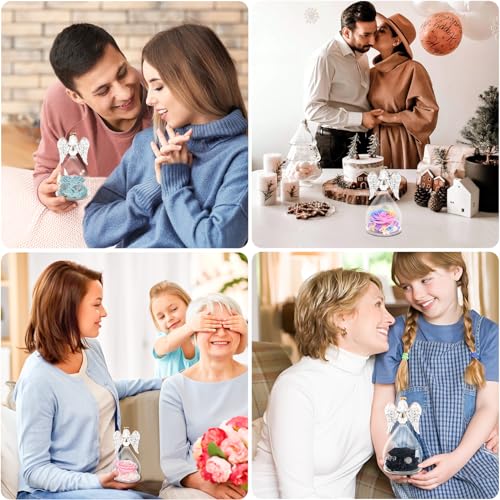 Miofula Gifts for Mom Birthday Gifts for Women, Preserved Flowers Rose in Glass Angel Figurines, Fresh Flowers for Delivery Anniversary Forever Real Roses Gifts for Mothers Grandma Her Wife Girlfriend - color: Pale Blue