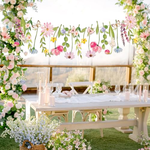 Butterfly Banner Wildflower Party Decorations Paper Flower Leaves Banner Butterfly Garland for Wall Decoration Spring Baby Shower Wedding Backdrop Decorations - color: Butterfly