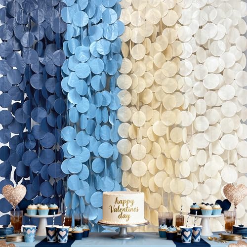 205 Ft Dusty Blue Party Decorations Navy Blue Khaki Beige Circle Dot Backdrop Garland Tissue Paper Polka Dots Hanging Streamer for Baby Shower Birthday Graduation Wedding Bachelor Nautical Party - color: Dusty Blue Beige