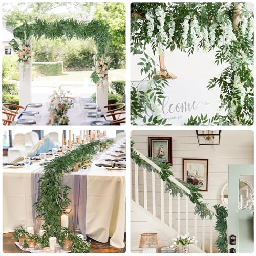 RECUTMS Artificial Willow Leaves Vine Twigs 2Pcs 6Ft Fake Hanging Plant Silk Willows Leaf Ivy Garland Faux Italian Ruscus Greenery Indoor Outdoor Wedding Arch Jungle Beach Birthday Party Garden Decor - color: Dark Green Willow Vine
