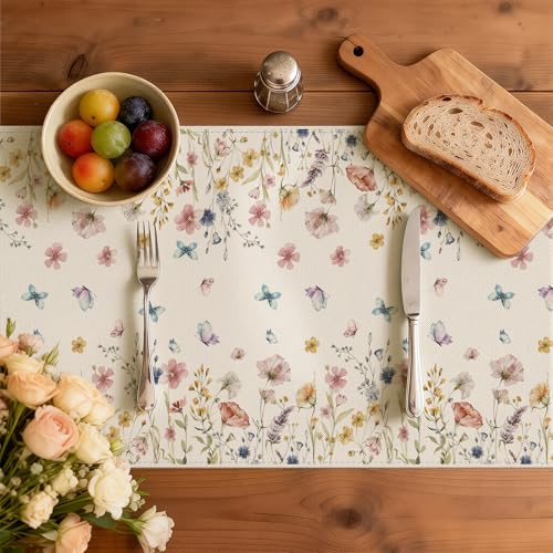 Larponder Summer Colorful Flowers Table Runner, 13x108 Inch | Table Decoration for Seasonal Anniversary Holiday Kitchen Dinning Table Home Party Decor - color: Color Flowers-2, size: 13" x 108" (Rectangular)