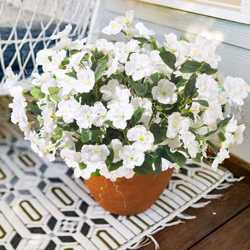 Fake Hibiscus Artificial Flowers for Outdoors Spring Summer Decoration, 6 Bundles Silk White Hibiscus Flowers Bouquet UV Resistant Look Real Faux Plants for Outside Planter Front Door Porch Balcony - color: White