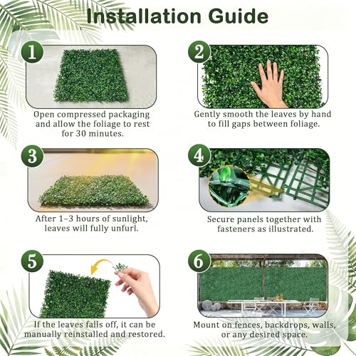 Ogrmar 12 PCS 20"x 20" Artificial Boxwood Panels Topiary Hedge Plant, Privacy Hedge Screen Sun Protected Suitable for Outdoor, Indoor, Garden, Fence, Backyard and Decor (12, 20"x 20") - size: 20"x 20"