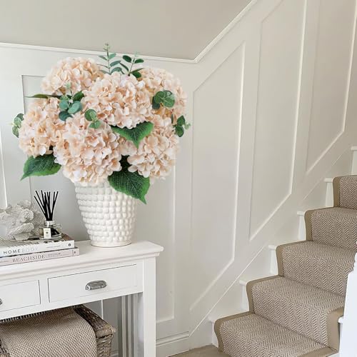 JINWOE 5Pcs Silk Hydrangea Artificial Flowers, 20Inch Light Coffee Boho Large Lifelike Flowers, Porch Halloween Artificial Hydrangeas for Bouquet Table Centerpieces Floral Arrangements Home Wedding - color: Light Coffee