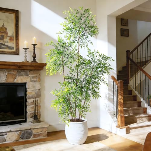 Faux Bamboo Plant Artificial Nandina Tree 7.2FT Artificial Plants Realistic 90% Better Coverage Faux Plant Bamboo Plants Faux Floor Plant in Pot for Home & Office Decor (Green, 7.2ft) - color: Green, size: 7ft 2in