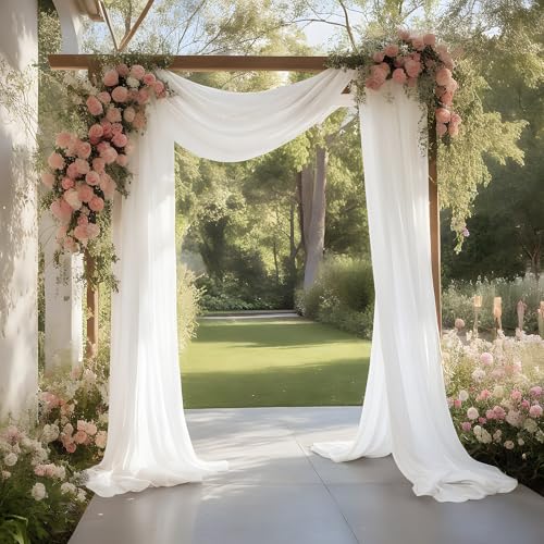White Wedding Arch Draping Fabric Shimmery Sheer Drapes 31" x 20 ft Extra Long Backdrop Curtains for Wedding Anniversary Party Summer Outdoor Events 4th July Drapery Backgrounds - color: White, size: 240" L x 31" W (1 Panel)
