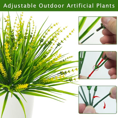 10 Pcs Artificial Plants Outdoor, UV Resistant Fake Outdoor Flowers Plants Faux Plastic Monkey Grass for Outside Front Porch Garden Window Box Home Office Planters Desk Decor (Yellow) - color: Yellow, size: 10pcs