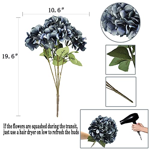 2Bouquets Artificial Fake Flowers Silk Hydrangea Arrangements Wedding Bouquets Decorations Plastic Floral Home Kitchen Garden Party Festival Bar DIY (Grey,5 Flower Heads) - color: Grey，5 Flower Heads