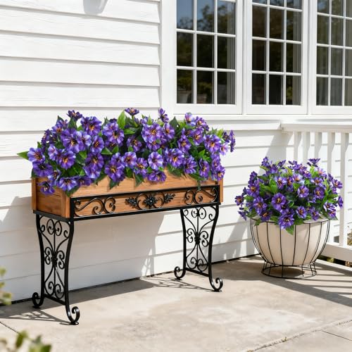Hrobek Fake Artificial Flowers for Outdoors Decoration,4 Bundles Silk Faux Spring Flowers with Plants Leaves UV Resistant for Planter Front Door Porch Yard Patio Window Box Home Indoor Decor - color: Purple，lotus-colored
