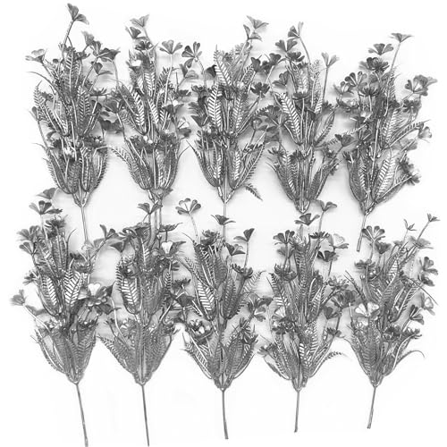 Artificial Plants Decor, Fake Glitter Clover Stem Plastic Flowers Stems Faux Simulation Good Luck Grass Twigs Plant for Wedding Picks Decoration DIY Wreath Crafts Christmas Tree Filler Silver 10 Pcs - color: Silver Four Leaf Clover Stem - 10 Pcs