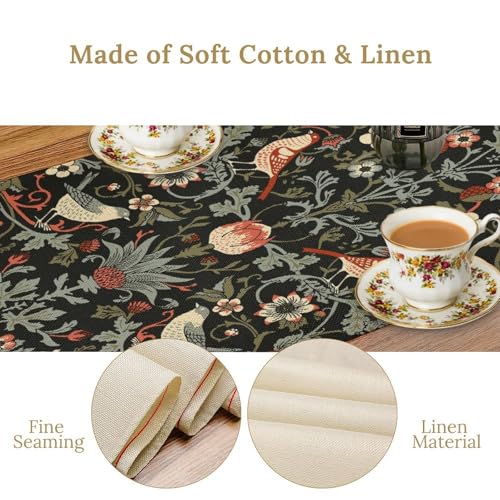 William Morris Plant Table Runner for Table Decor, Art Vintage Botanical Flower Rustic Floral Printed for Kitchen Dining Room Office Farmhouse Party Holiday Decorate 13" x 36" - color: William Morris_17, size: 13"W x 36"L (Pack of 1)