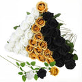 36 Pcs Velvet Texture Black, Gold, White Artificial Flowers Bridal Bouquet, Fake Rose Long Stem Realistic Flowers Bulk for Valentine's Day Wedding Bouquet Ball Arrangement Centerpiece Party - color: Black, Gold, White