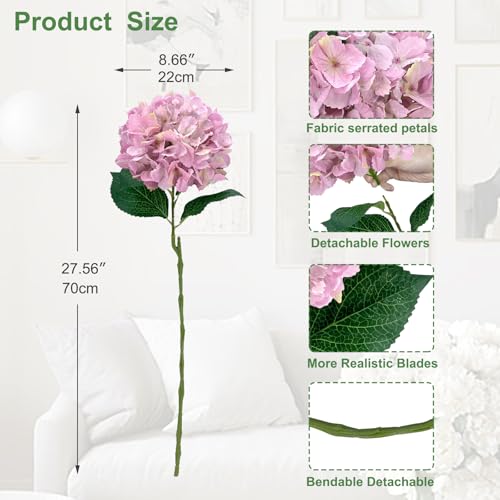 3PCS Pink Silk Hydrangea Artificial Flowers，Fake Flowers & Faux Floral Bulk Bouquet for Home Decor Bathroom Table Centerpiece Shelf Decorations (Pink) - color: Pink