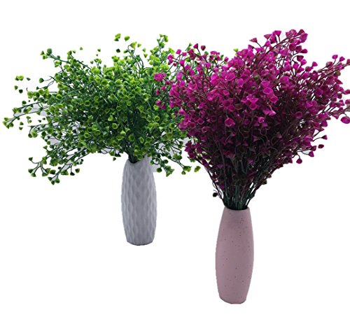 CATTREE Artificial Shrubs Bushes, Plastic Fake Green Plants for Wedding Indoor Decor Home Garden Verandah Kitchen Office Table Centerpieces Arrangements Christmas Decoration Fuchsia 4 pcs - color: Bell Leaves-fuchsia-4 Pcs
