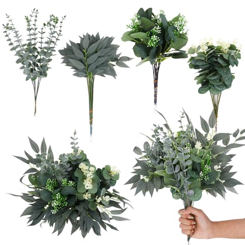 100PCS Eucalyptus Stems Bulk,4 Kinds Mixed Artificial Greenery Stems,Fake Eucalyptus Leaves for Table Centerpieces,Vase,Wedding Decorations,Bridal Bouquet,Home Decor - size: 100PCS