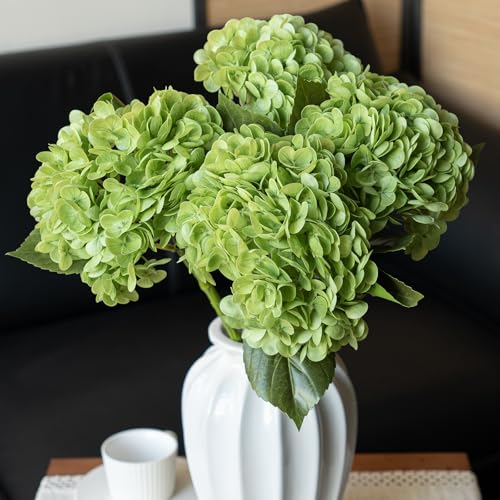 DUYONE 22" Real Soft Touch Hydrangea Artificial Flowers Realistic,Large Long Stem Fake Flowers Full Latex Faux,Wedding Bouquet,Party Home Decor,Garden Office Room Table Centerpieces Green 4pcs - color: Green, size: 4Pcs