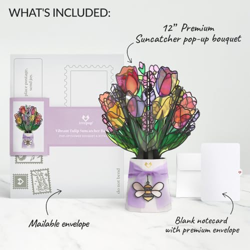 Lovepop Vibrant Tulip Suncatcher Bouquet - 3D Pop Up Paper Flower Bouquet for Mom, Her, Him, Women (Mother's Day, Birthday, Thank You, Get Well) 12 Inch - color: Vibrant Tulip Suncatcher Bouquet