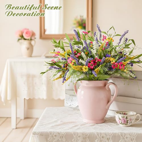 Giegxin 6 Bundles Fake Artificial Flowers Bouquet Spring Silk Flowers Arrangements Faux Wildflowers Bouquets Stems Fake Plants for Wedding Table Centerpiece Rustic Home Vase Floral Table(Wildflowers) - style: wildflowers