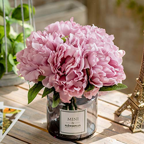 MOOMASS Artificial Peony and Glass vase, Ins Style Artificial Flower Glass Bottle Set, Suitable for Living Room, Dining Table, Office, Wedding, Hotel Banquet and Other Home Decoration. (Purple Pink) - color: Purple Pink