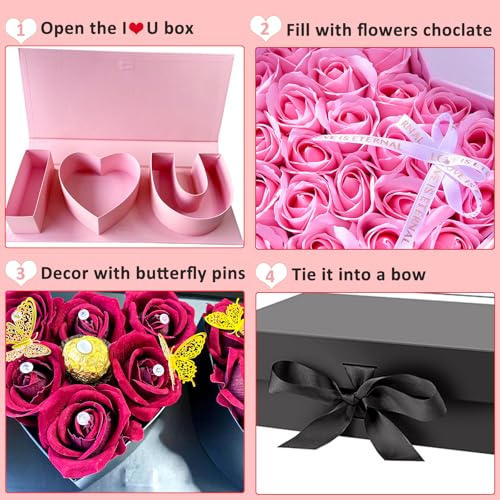 Valentines Day I Love You Box Flower Gift Box Heart Shaped Empty Cardboard Fillable Gift Box Flower Letter Box Chocolate Strawberry Candy Jewelry Package for Luxury Style Flower Arrangements Birthday - color: Pink