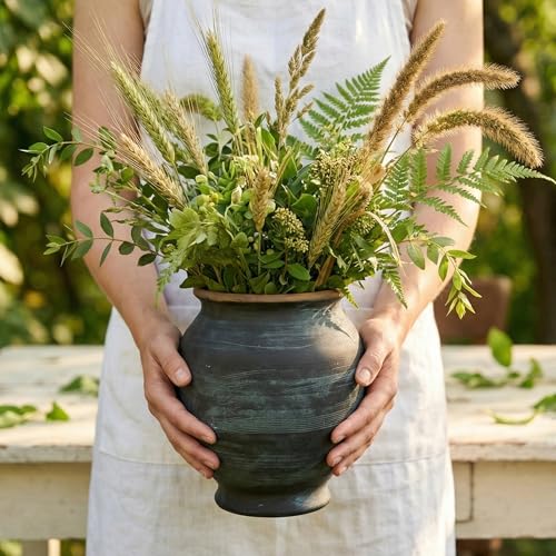 Rustic Ceramic Flower Vase,8 Inch Indigo Artisan Handcrafted Wide Ceramic Vase Farmhouse Rustic Vase Wide vases for Decor Living Room Home Decor - size: 8Inch