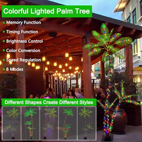 SOSHOT 6FT Lighted Artificial Palm Tree with Three Trunks and 212 LED Lights with Remote Control and App Waterproof for Tiki Bars, Patios,Beaches,Yards Pool, Cruise Party-Warm White to Multicolor - style: 6FT Warm White to Multicolor