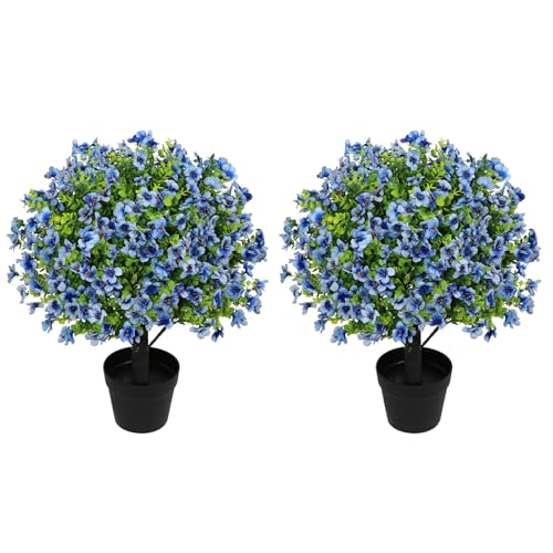 24" Artificial Potted Plants Outdoor Set of 2, UV Resistant Faux Blue Daisy Mums Flowers with Eucalyptus, Decorative Plants in Pots for Front Porch, Patio & Entryway - color: Blue, size: 24in Daisy Eucalyptus