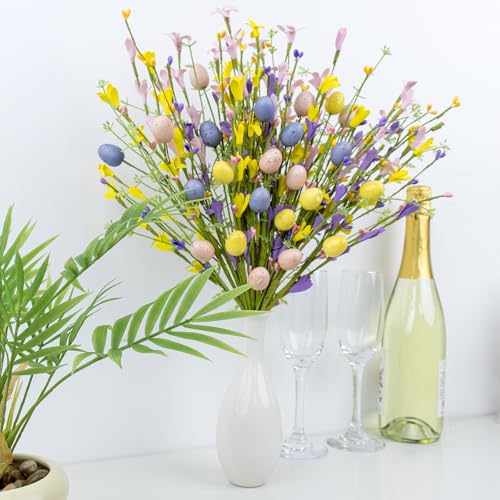 12 PCs Easter Table Centerpiece Decorations Farmhouse Easter Flowers Artificial for Decoration Colorful Egg Flowers with Jasmine Lily Forsythia Flowers for Vase Dinner Table Indoors Decor - color: 12 Yellow Color
