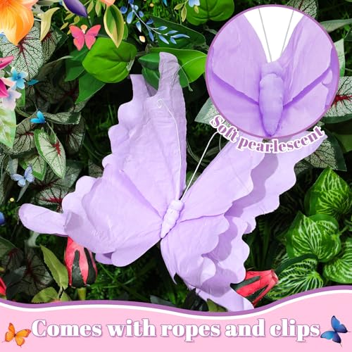3 Pcs 3D Large Hanging Butterfly Decorations Large Butterfly Birthday Party Decorations 3D Crepe Paper Decoration for Wedding Party Birthday Baby Shower Garden(Purple, Pink, White,7inch,11inch) - color: Purple, Pink, White, size: 7Inch，11inch