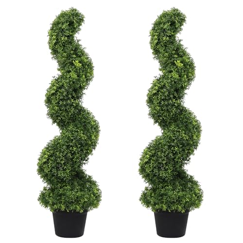 3ft Spiral Boxwood Topiary Trees Artificial Outdoor Set of 2 - UV Resistant Faux Plants for Outside Planters, 36" Fake Twisted Tree for Front Porch Decor - color: Boxwood Leaves, size: 3FT