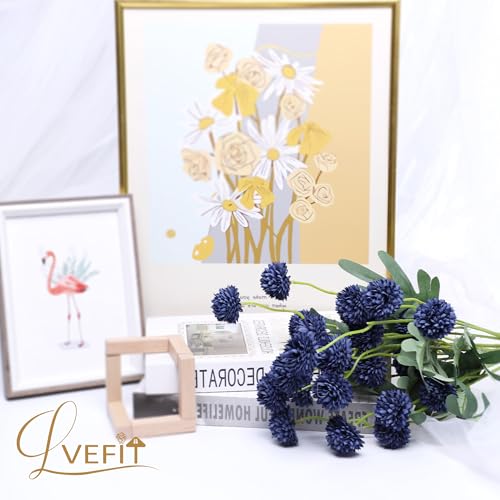 LVEFIT 10 Pcs Navy Blue Fake Mums Long Stem Flowers,Faux Kiku Flower Bulk,Silk Flowers Mini Chrysanthemum Floral Arrangements,Artificial Flowers Chrysanth Mini Fake Flower - color: Navy Blue