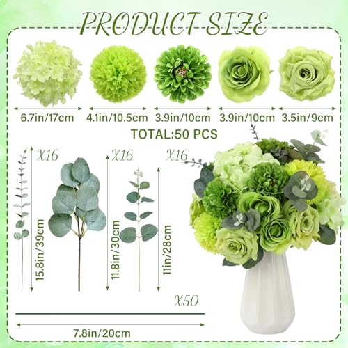 Suncalla 98 Pcs Artificial Flowers Bouquet Assorted Faux Flowers Heads with Stem Eucalyptus Leaves Silk Floral Table Centerpiece for DIY Wedding Party Wreath Home Decor(Green Color) - color: Green Color