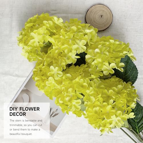 6 PCS Artificial Hydrangea Flowers, Realistic Silk Faux Hydrangeas with Long Stems, Fake Flowers for Wedding Bouquets, Home Table Centerpieces, Party & Indoor Outdoor Decor(Yellow) - color: Yellow