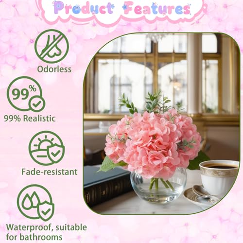 Pink Hydrangea Artificial Flowers with Eucalyptus in Vase Fake Flowers Coffee Table Decor Real Touch Flowers with Faux Water for Home Decor - color: A-pink