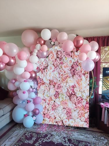 5x7ft Pink Rose Floral Wall Backdrop Flower Wall Decorations Photography Background for Wedding Mother's Day Birthday Bridal Shower Valentine's Day Party Decoration Banner Studio Props - size: 5x7ft