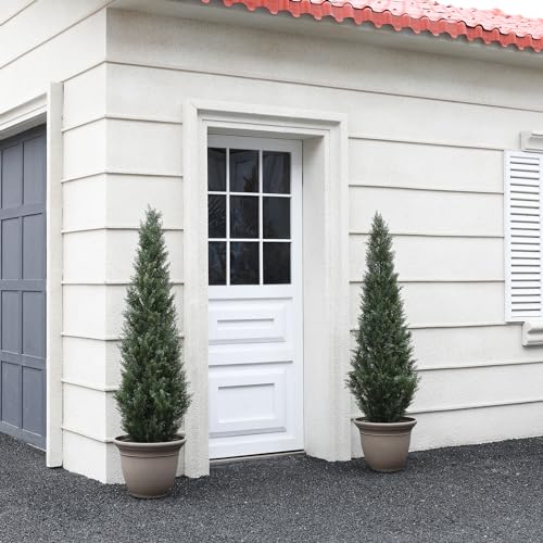 Laiwot 5FT Artificial Cedar Topiary Trees for Outdoors Potted Fake Cypress Trees Faux Evergreen Plants for Home Porch Decor Set of 2 - size: 5ft
