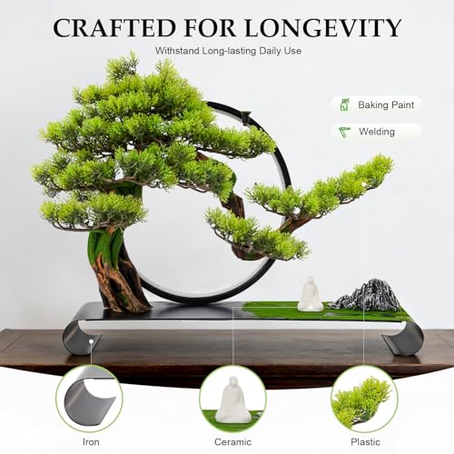 Artificial Bonsai Pine Tree Faux Realistic Simulation Bonsai with Adjustable LED Light, 20.9 * 4.7 * 16.5in USB Artificial Plants Fake Bonsai Tree Welcome Pine Faux for Home Decor