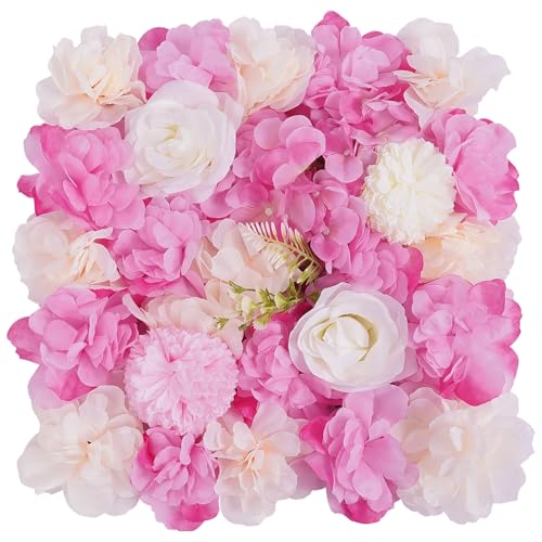 12Pcs Artificial Flower Wall Panel 3D Floral Backdrop Wall 15" X 15" Flower Wall Decor Panel Flower Wall Backdrop Faux Flower Panel for Party Home Background Decor, Pink - color: Pink