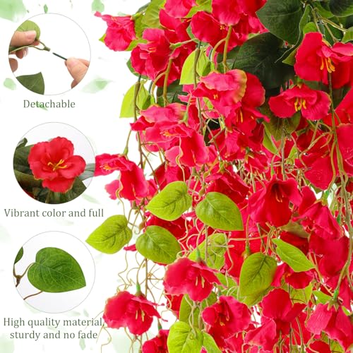 XunYee 8 Pcs Artificial Hibiscus Flowers for Outdoors Spring Summer Decor Fake Hanging Flowers Plants Uv-Resistant Faux Hibiscus Flower for Outside Porch Patio Front Door (Red) - color: Red