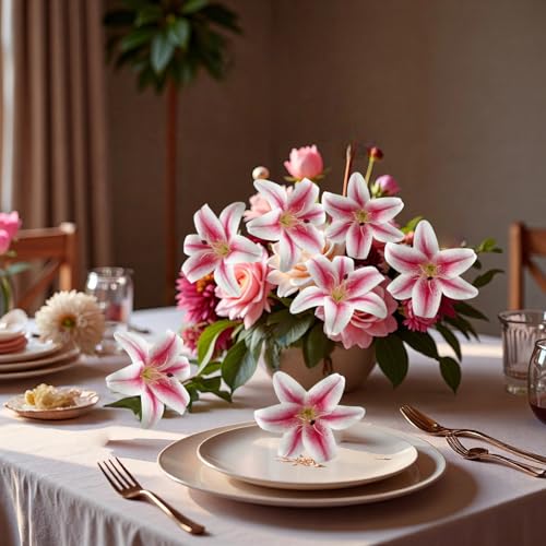 20PCS 6 Inch Large Artificial Lilies Flower Heads with Realistic Stamens, Bulk Silk Fake Lilies for DIY Crafts, Wedding Decor, Cake Decorating, Centerpieces, Home Decor (Pink)